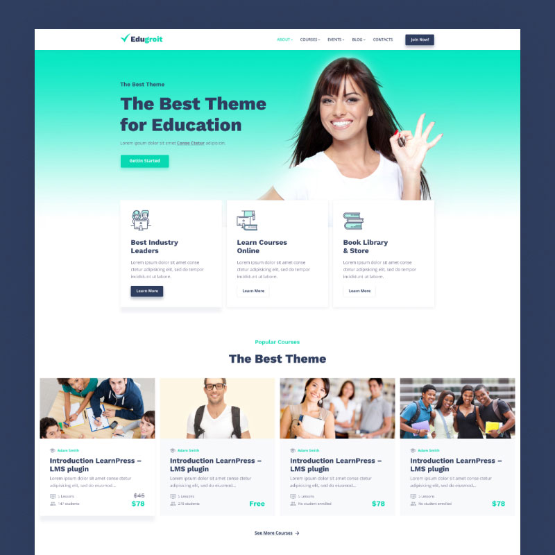 Edugroit - Online Course Website Template WordPress Theme