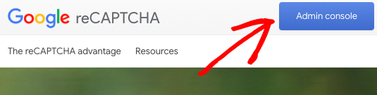 Click admin console button on Google reCAPTCHA page