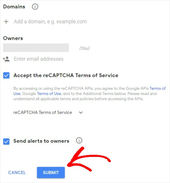 enter domain in recaptcha setup 1