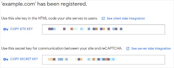 recaptcha keys