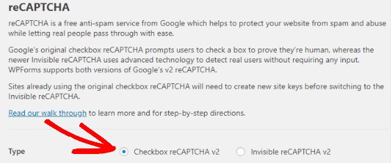 select checkbox recaptcha setup